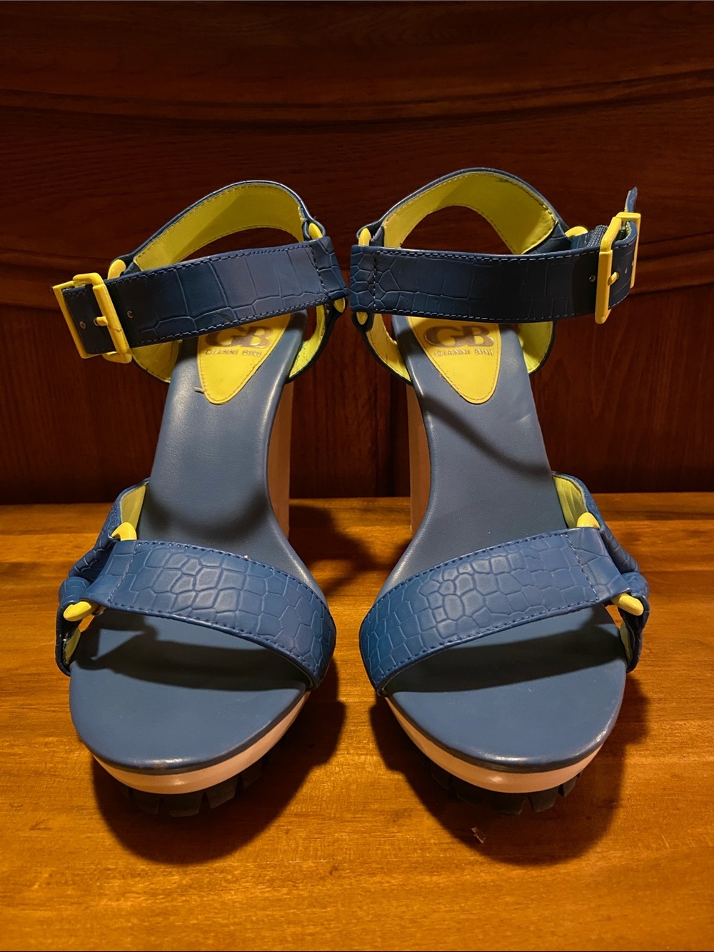 Gianni Bini Blue and Yellow Platform Heels